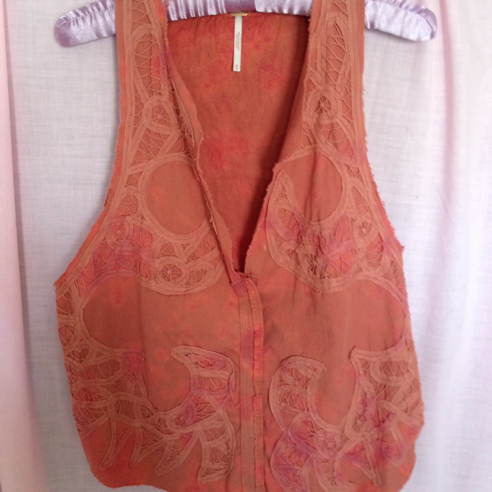Free People Terracotta Embroidered Tank Top